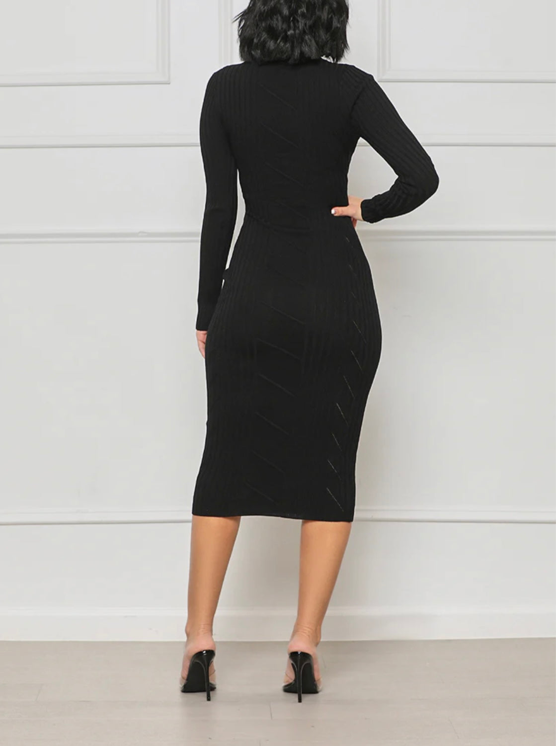 Luxe Ribbed Knit Sweater Dress (Black)