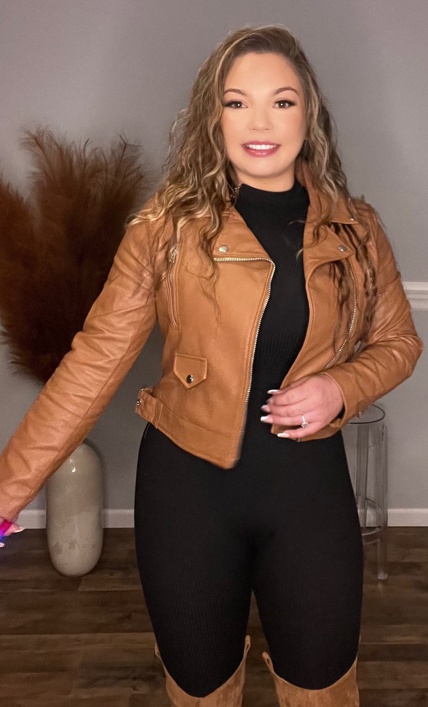 Biker Bae Faux Leather Jacket (Camel)