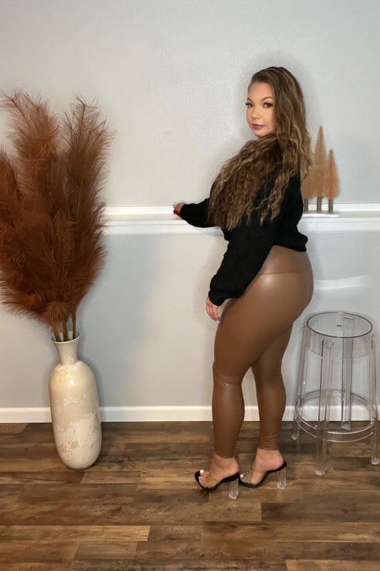 Faux Leather Leggings (Camel)